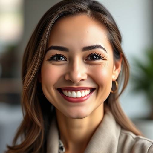 Mulher sorrindo em um retrato profissional